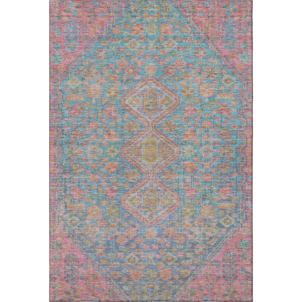 HomeRoots 9' X 12' Modern Geometric Area Rug in Sky Blue, Teal & Blush - Washable, UV Protected & Stain Resistant! 705184