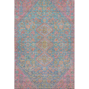 HomeRoots 10' X 14' Stylish Sky Blue, Teal & Blush Geometric Washable Area Rug with UV Protection for Homes 705185