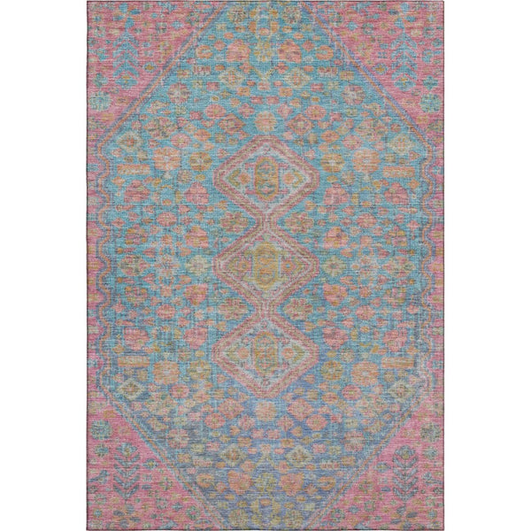 HomeRoots 10' X 14' Stylish Sky Blue, Teal & Blush Geometric Washable Area Rug with UV Protection for Homes 705185