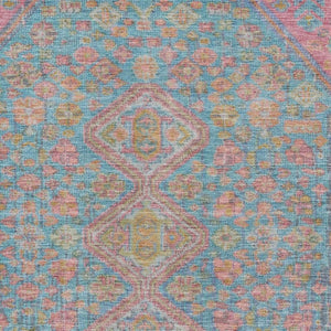 HomeRoots 10' X 14' Stylish Sky Blue, Teal & Blush Geometric Washable Area Rug with UV Protection for Homes 705185