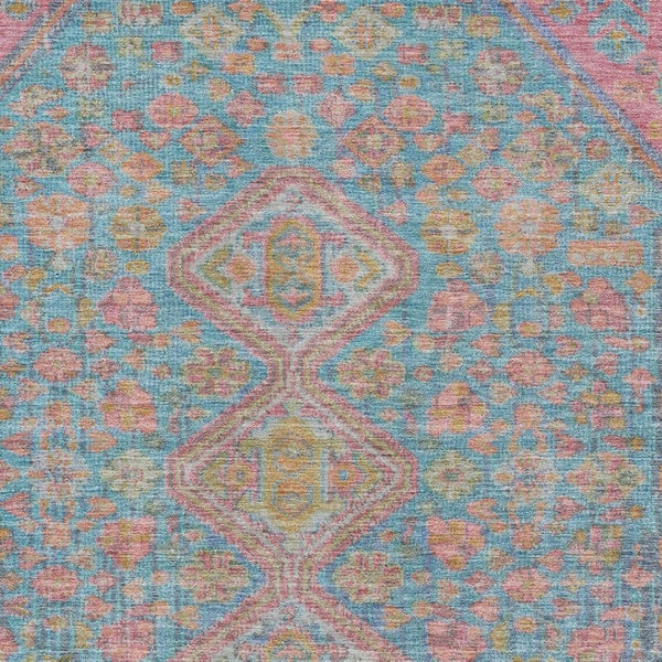 HomeRoots 10' X 14' Stylish Sky Blue, Teal & Blush Geometric Washable Area Rug with UV Protection for Homes 705185