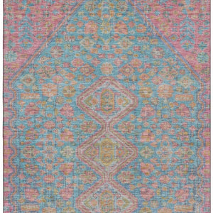 HomeRoots 10' X 14' Stylish Sky Blue, Teal & Blush Geometric Washable Area Rug with UV Protection for Homes 705185