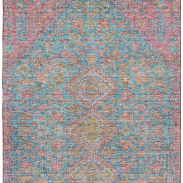 HomeRoots 10' X 14' Stylish Sky Blue, Teal & Blush Geometric Washable Area Rug with UV Protection for Homes 705185