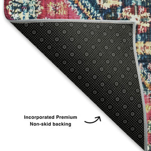 HomeRoots 5' X 8' Teal, Merlot & Ivory Geometric Area Rug - Washable, UV Protected, Perfect for Active Homes! 705187
