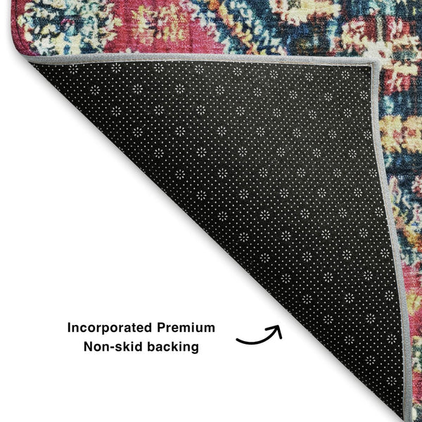 HomeRoots 5' X 8' Teal, Merlot & Ivory Geometric Area Rug - Washable, UV Protected, Perfect for Active Homes! 705187