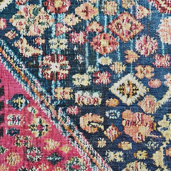 HomeRoots 5' X 8' Teal, Merlot & Ivory Geometric Area Rug - Washable, UV Protected, Perfect for Active Homes! 705187