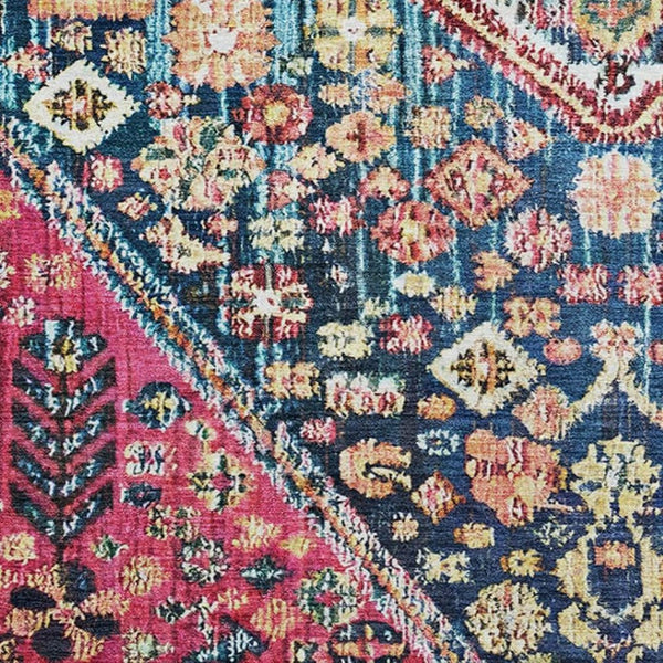 HomeRoots 5' X 8' Teal, Merlot & Ivory Geometric Area Rug - Washable, UV Protected, Perfect for Active Homes! 705187