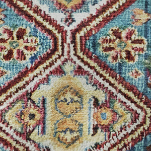 HomeRoots 8' Teal Merlot and Ivory Geometric Washable Area Rug with UV Protection for High-Traffic Spaces 705188