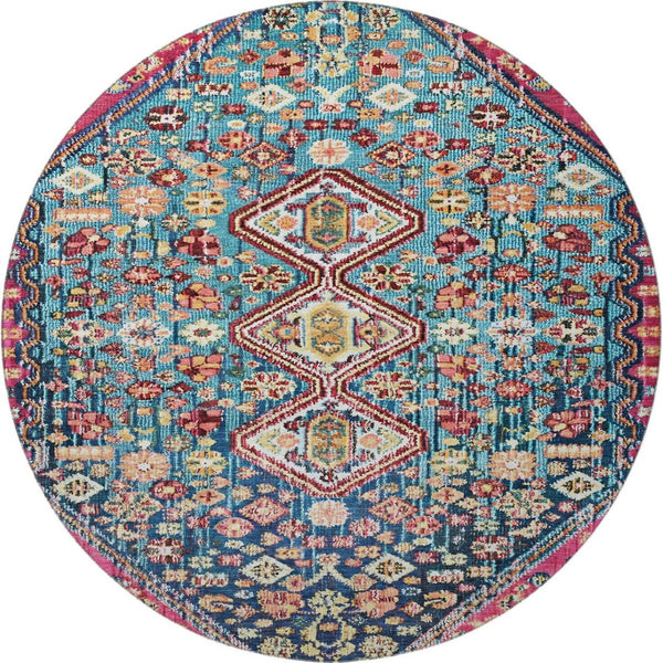 HomeRoots 8' Teal Merlot and Ivory Geometric Washable Area Rug with UV Protection for High-Traffic Spaces 705188