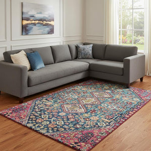 HomeRoots 8' X 10' Teal & Merlot Geometric Washable Area Rug with UV Protection - Perfect for Homes with Kids & Pets 705189