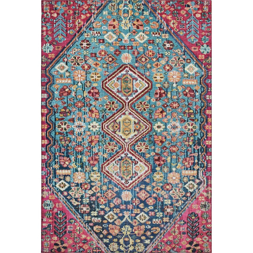 HomeRoots 9' X 12' Teal Merlot Ivory Geometric Washable Area Rug – Durable, UV-Protected, Stylish Design for Homes 705190