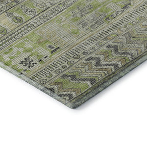 HomeRoots 5' Striped Beige, Green & Gray Washable Area Rug - UV Protected, Stain Resistant, Ideal for Homes 705193