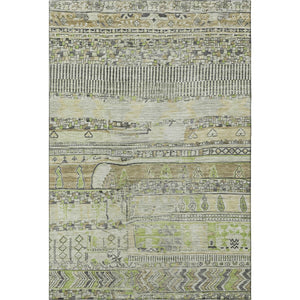 HomeRoots 5' Striped Beige, Green & Gray Washable Area Rug - UV Protected, Stain Resistant, Ideal for Homes 705193