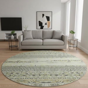 HomeRoots 8' Washable Round Rug with Stripes - Durable, UV-Protected, Non-Slip Design for Indoor/Outdoor Use 705194