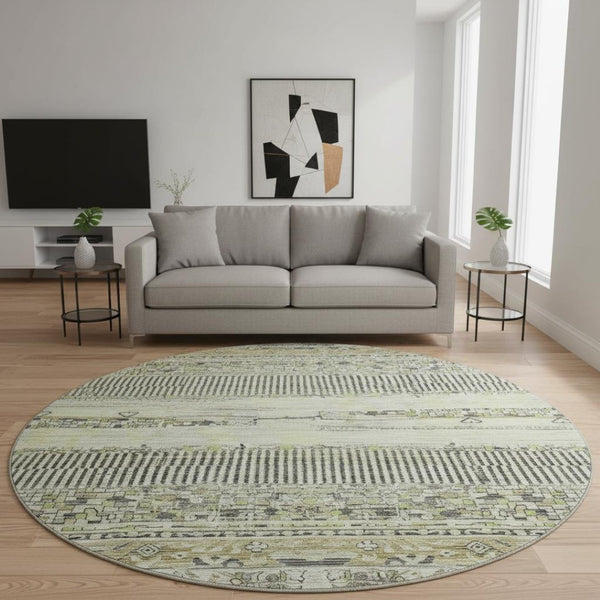 HomeRoots 8' Washable Round Rug with Stripes - Durable, UV-Protected, Non-Slip Design for Indoor/Outdoor Use 705194