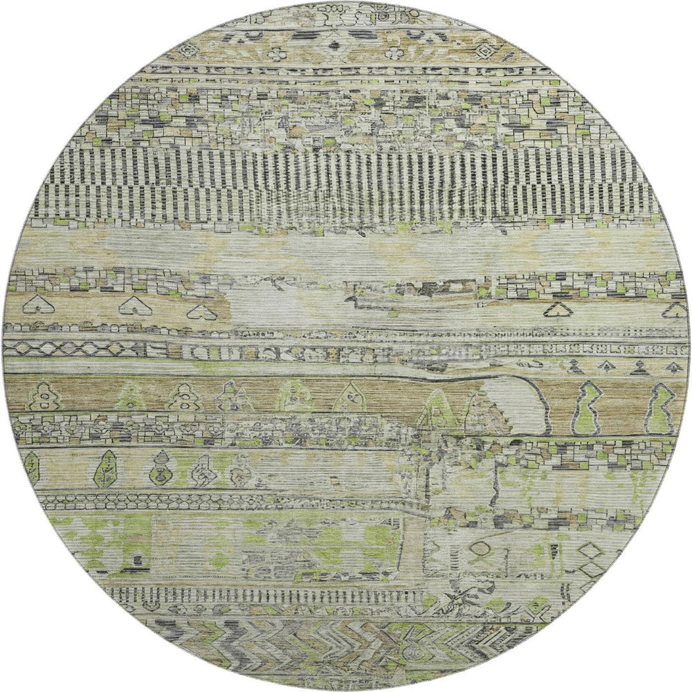 HomeRoots 8' Washable Round Rug with Stripes - Durable, UV-Protected, Non-Slip Design for Indoor/Outdoor Use 705194