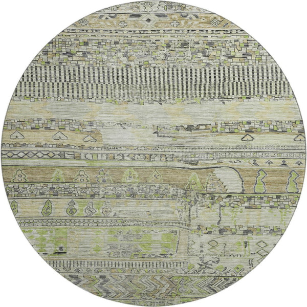 HomeRoots 8' Washable Round Rug with Stripes - Durable, UV-Protected, Non-Slip Design for Indoor/Outdoor Use 705194