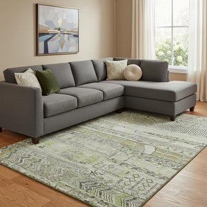 HomeRoots 8' X 10' Striped Washable Area Rug with UV Protection - Durable Beige, Green & Gray Design for All Spaces 705195