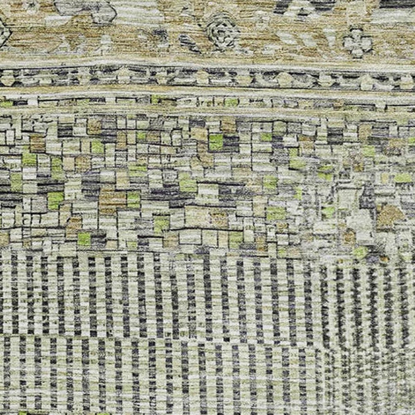 HomeRoots 8' X 10' Striped Washable Area Rug with UV Protection - Durable Beige, Green & Gray Design for All Spaces 705195
