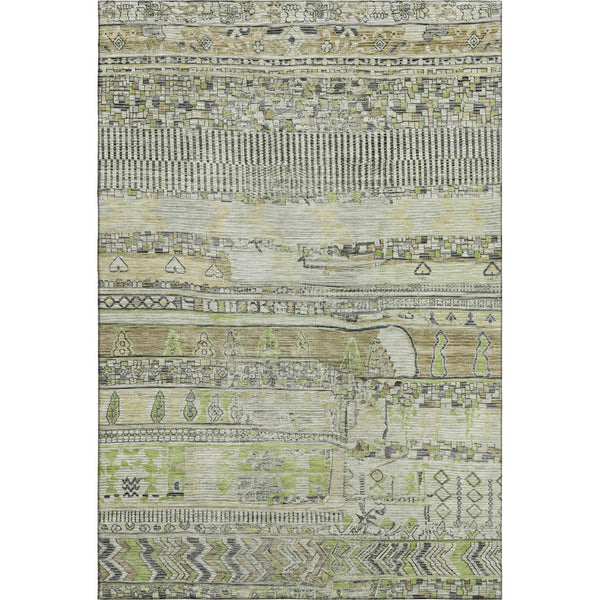 HomeRoots 9' X 12' Striped Area Rug in Beige, Green & Gray - Washable, UV Protected, Stain Resistant Design 705196