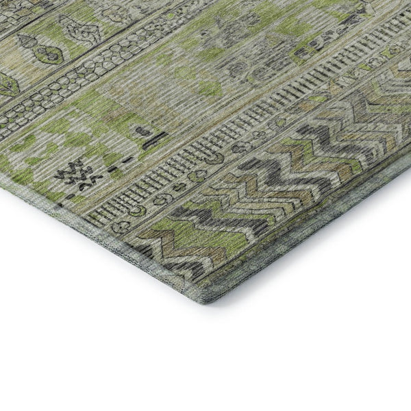 HomeRoots 9' X 12' Striped Area Rug in Beige, Green & Gray - Washable, UV Protected, Stain Resistant Design 705196