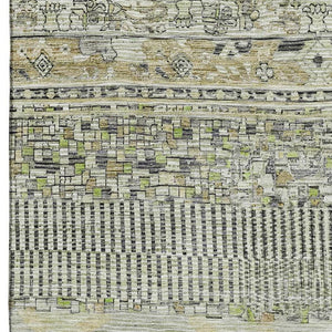 HomeRoots 9' X 12' Striped Area Rug in Beige, Green & Gray - Washable, UV Protected, Stain Resistant Design 705196