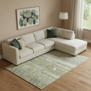 HomeRoots 10' X 14' Washable Striped Area Rug in Beige, Green & Gray – Durable, UV-Protected for Any Space 705197