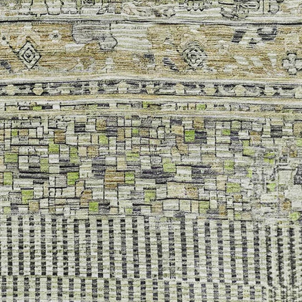 HomeRoots 10' X 14' Washable Striped Area Rug in Beige, Green & Gray – Durable, UV-Protected for Any Space 705197