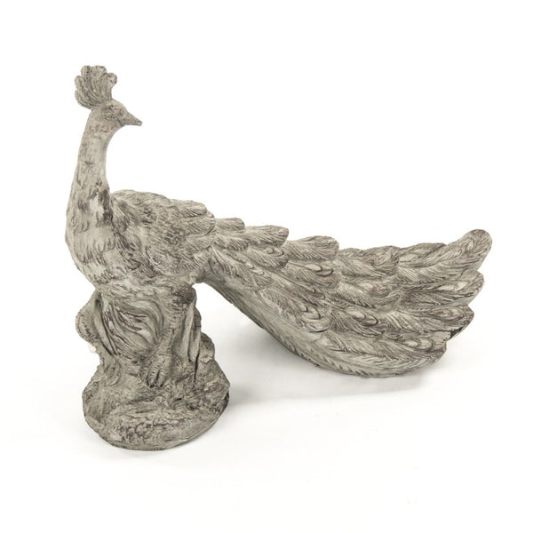 Zentique Grey Resin Peacock Statue with Intricate Feather Detail, Weather-Resistant Finish for Indoors Outdoors W25 x H17.75 x D12 7051L A539