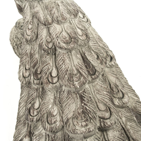 Zentique Grey Resin Peacock Statue with Intricate Feather Detail, Weather-Resistant Finish for Indoors Outdoors W25 x H17.75 x D12 7051L A539
