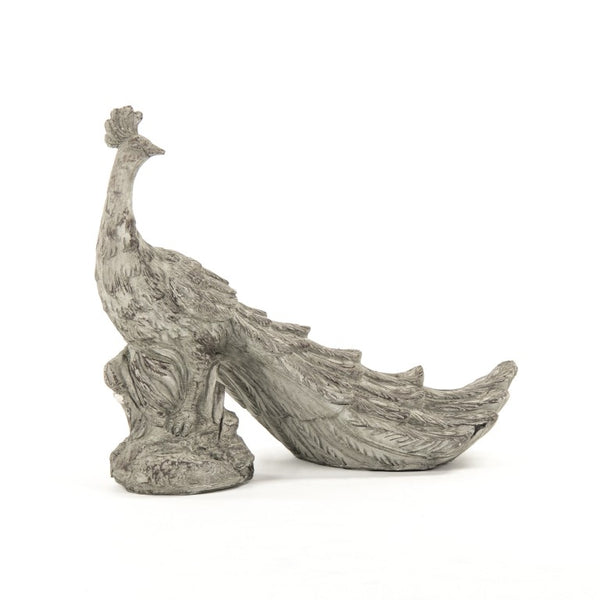 Zentique Grey Resin Peacock Statue with Intricate Feather Detail, Weather-Resistant Finish for Indoors Outdoors W25 x H17.75 x D12 7051L A539