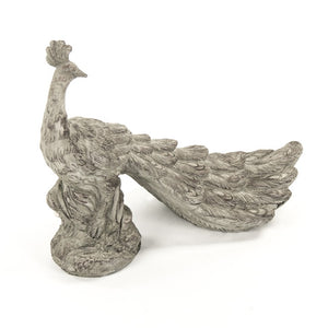 Zentique Grey Resin Peacock Statue with Intricate Feather Detail, Weather-Resistant Finish for Indoors Outdoors W15.5 x H14 x D9 7051S A539