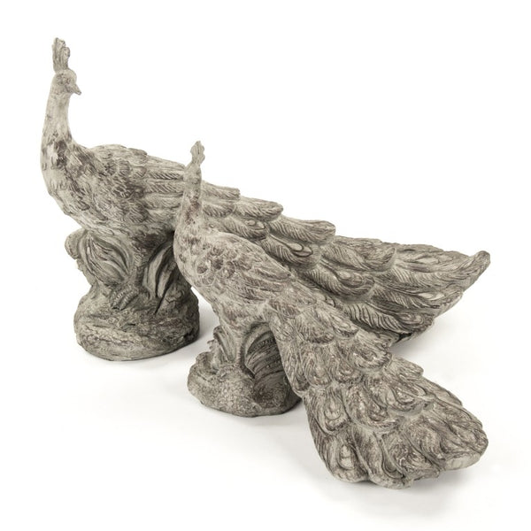Zentique Grey Resin Peacock Statue with Intricate Feather Detail, Weather-Resistant Finish for Indoors Outdoors W15.5 x H14 x D9 7051S A539