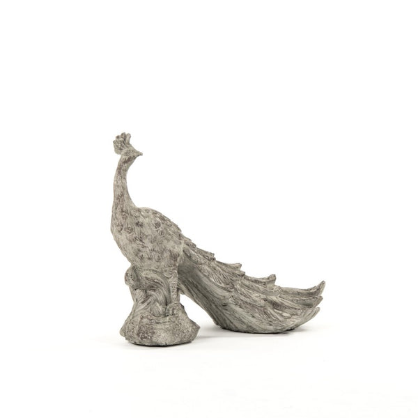 Zentique Grey Resin Peacock Statue with Intricate Feather Detail, Weather-Resistant Finish for Indoors Outdoors W15.5 x H14 x D9 7051S A539