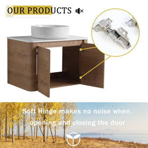 English Elm 72'' Wall-Mounted Bathroom Vanity With Ceramic Sink, Soft-Close Doors & Ample Storage Shelves W999S00416