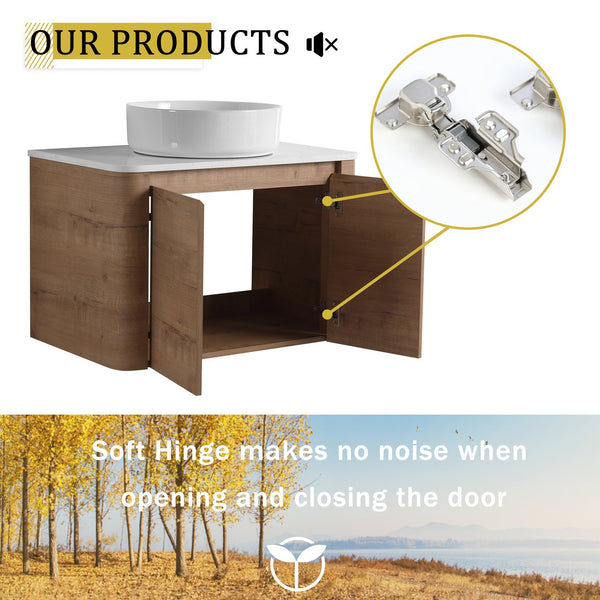 English Elm 72'' Wall-Mounted Bathroom Vanity With Ceramic Sink, Soft-Close Doors & Ample Storage Shelves W999S00416