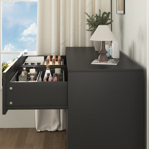 English Elm 8 Drawer Tall Chest Slim Particleboard Build Smooth Gliding Storage for Bedroom Closet Black W409S00027