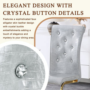 English Elm Luxury Pu Upholstered Dining Chair Set of 4 with Channel Stitching and Metal Legs Gray W1512P491867