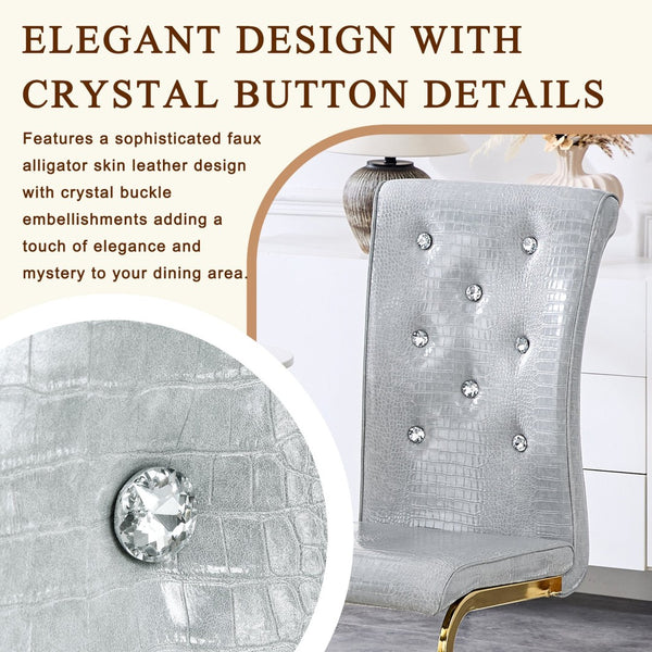 English Elm Luxury Pu Upholstered Dining Chair Set of 4 with Channel Stitching and Metal Legs Gray W1512P491867