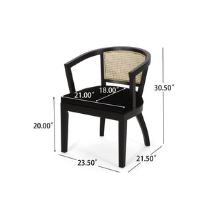 English Elm Christopher Knight Home® - Dining Armchair Set Of 2 - Luxury Black Velvet Upholstered Chairs With Cane Web Backrest Design N771P290371H
