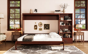 English Elm Queen Murphy Bed with Built-In Shelves, Height-Adjustable Storage & Drawer for Small Spaces Walnut 71.6 L x 21.5 W x 6.1 H N733S309223D