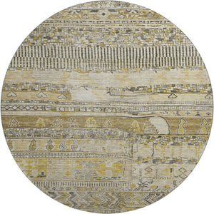 HomeRoots 8' Brown Beige and Gray Striped Washable Round Rug - Durable, UV Protected, Pet-Friendly Design! 705200
