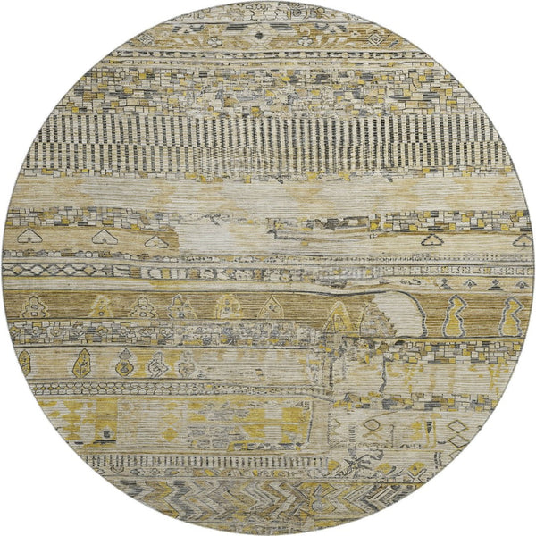 HomeRoots 8' Brown Beige and Gray Striped Washable Round Rug - Durable, UV Protected, Pet-Friendly Design! 705200