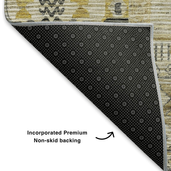 HomeRoots 8' Brown Beige and Gray Striped Washable Round Rug - Durable, UV Protected, Pet-Friendly Design! 705200