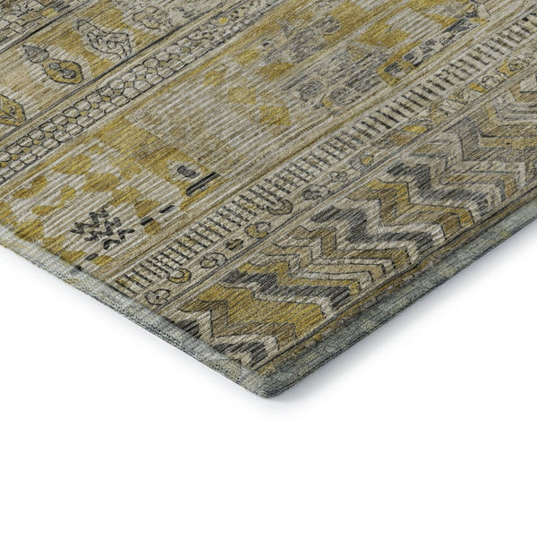HomeRoots 8' Brown Beige and Gray Striped Washable Round Rug - Durable, UV Protected, Pet-Friendly Design! 705200
