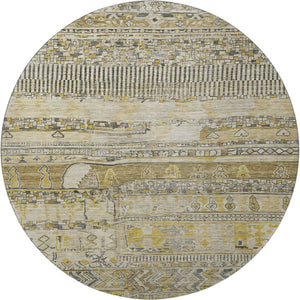 HomeRoots 8' Brown Beige and Gray Striped Washable Round Rug - Durable, UV Protected, Pet-Friendly Design! 705200