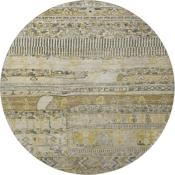 HomeRoots 8' Brown Beige and Gray Striped Washable Round Rug - Durable, UV Protected, Pet-Friendly Design! 705200