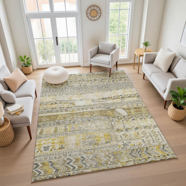 HomeRoots 9' X 12' Washable Striped Area Rug - Durable, UV-Protected, Stain-Resistant for Homes with Kids & Pets 705202