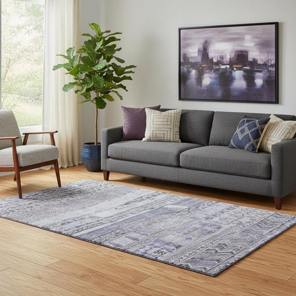 HomeRoots 5' X 8' Stylish Blue and Gray Striped Washable Area Rug with UV Protection for Active Homes 705205