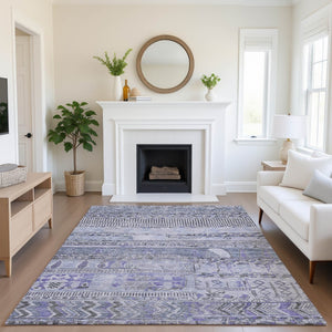 HomeRoots 5' X 8' Stylish Blue and Gray Striped Washable Area Rug with UV Protection for Active Homes 705205